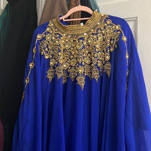 Moroccan blue and gold kaftan dress